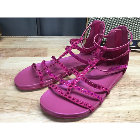 Kenneth Cole Reaction Slim Jewel Gladiator Flats Sandals Women's 8.5 Pink Zipper - Picture 2 of 7